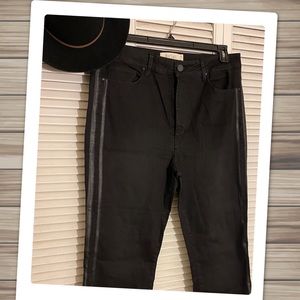 RACHEL ROY Black Denim Crop Edgy Leather Trim Side Detail Jeans!